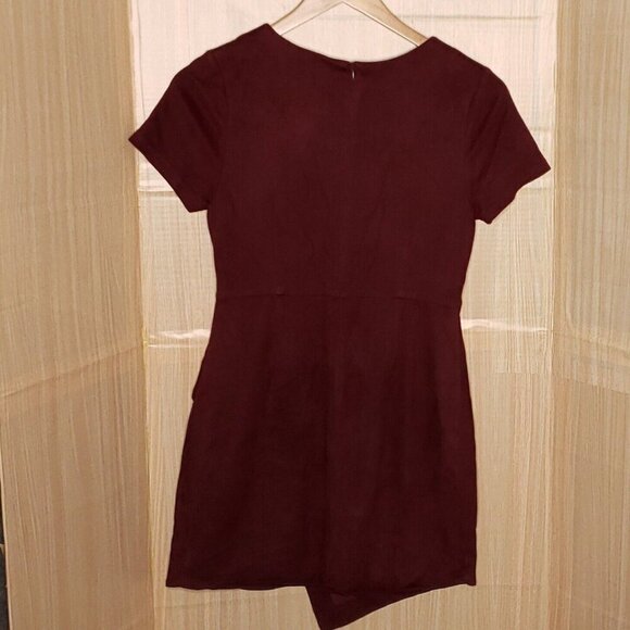 Aqua Womens Maroon Suede Feel Short Sleeve Dress Large - Picture 2 of 7